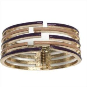 Vintage 90s Brown & Tan Two Tone Hinged Business Casual Bangle Bracelet